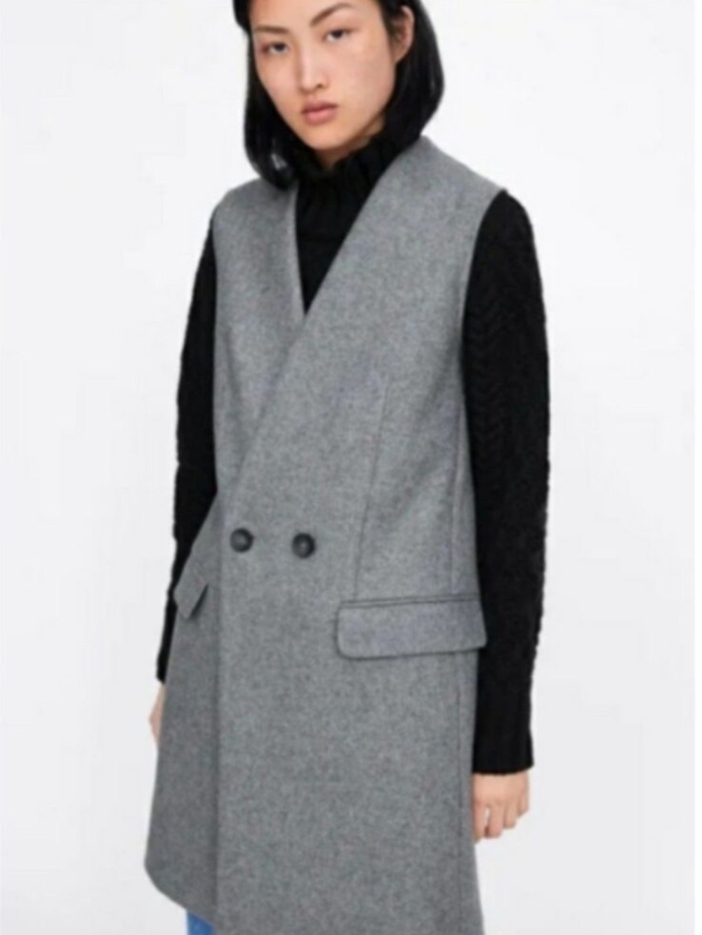 NWT ZARA Wool Blend Long Vest with Pockets Size Small